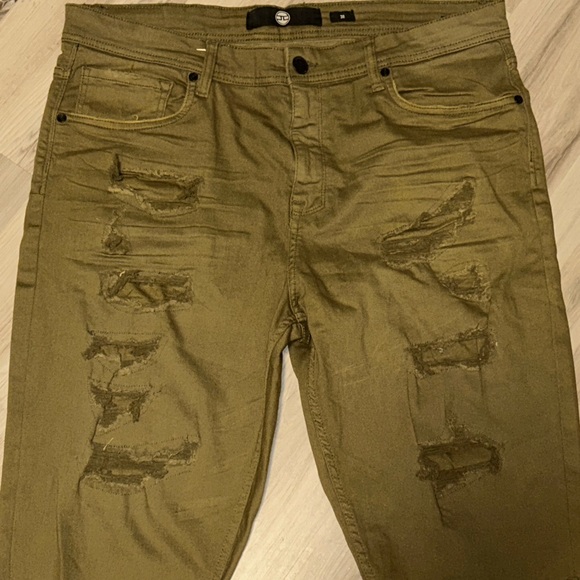 Jordan Craig Other - Green Slim Distressed Jeans with Edgy Rips